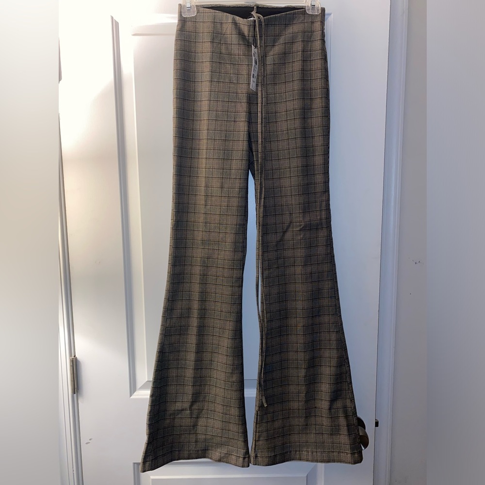 NWT Garage Wrap Waist Plaid Flare Pants